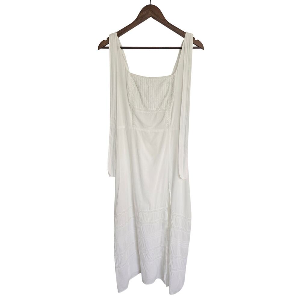 Reformation White Midi Dress Side Slit Tie Strap Organic Cotton 6